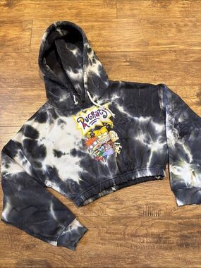 Rugrats Nickelodeon Black & White Tie-Dye Cropped Hoodie